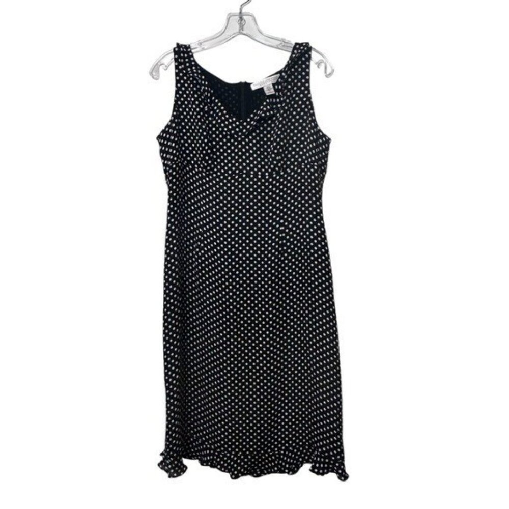 Valerie Stevens 10 Dress Polka Dot 100% Silk Black Sleeveless Timeless Chic Vtg